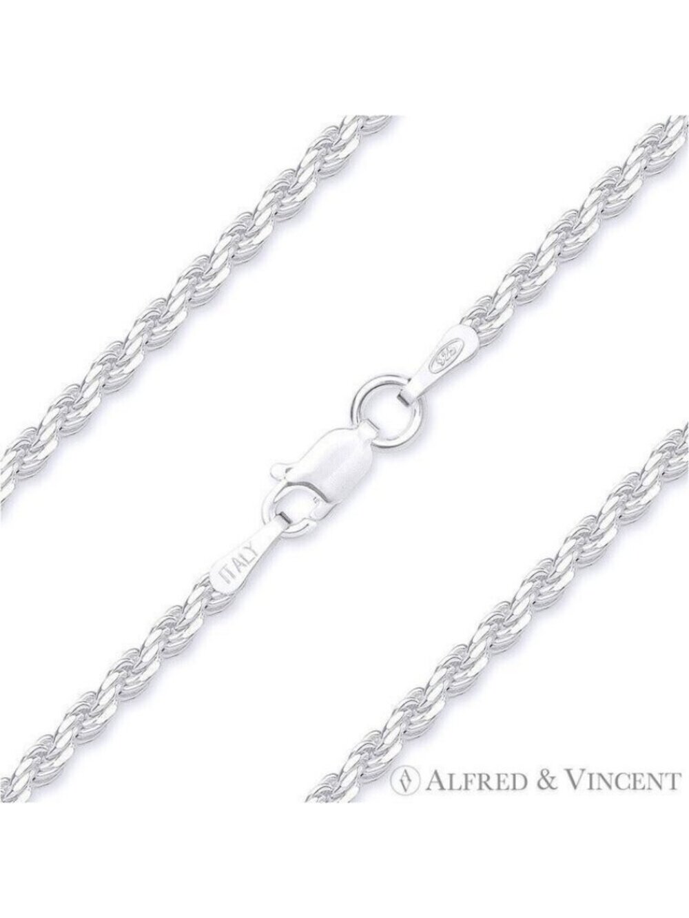 Twist-Rope Diamond-Cut Link Chain Anklet in Solid .925 Sterling Silver - 9"